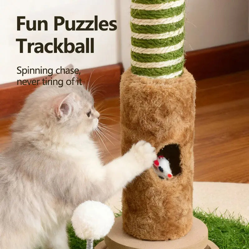 39''Cat Scratching Post with Artificial Eucalyptus Leaves 4-In-1 Interactive Cat Tree Tower- Summervibes Kitten Scratcher with Toy Balls - Indoor Cat Scratching Post with Ball - Sisal Rope -Modern Pet Furniture Cat Tree for Living Room Home Decor Ou