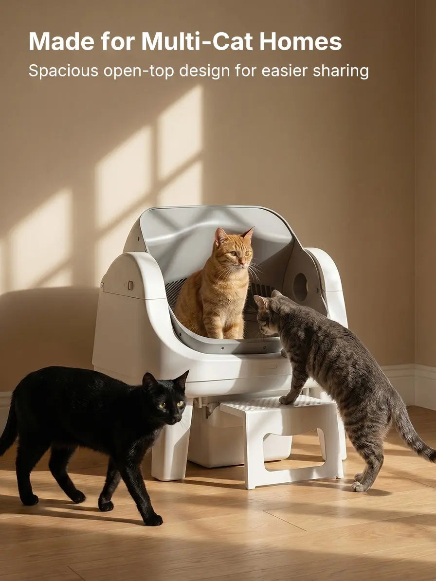 Petpivot Autoscooper 12 Lite Open Top Self Cleaning Cat Litter Box, Automatic Litter Box with 7 Pairs of Safety Sensors, Anti-Pinch Protection, Easy Access Step for Senior Cats