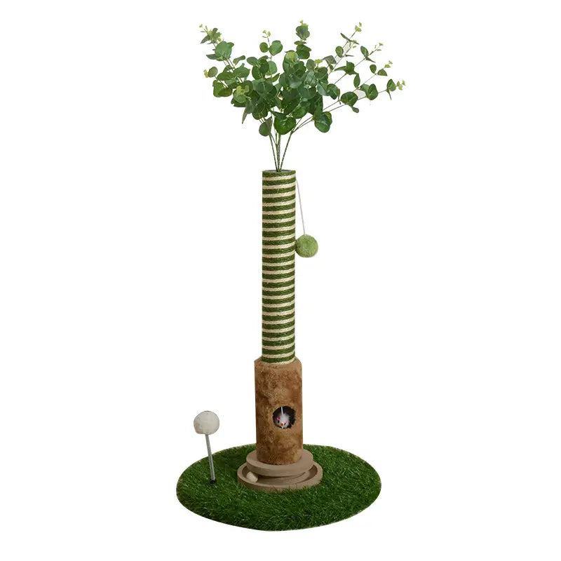 39''Cat Scratching Post with Artificial Eucalyptus Leaves 4-In-1 Interactive Cat Tree Tower- Summervibes Kitten Scratcher with Toy Balls - Indoor Cat Scratching Post with Ball - Sisal Rope -Modern Pet Furniture Cat Tree for Living Room Home Decor Ou