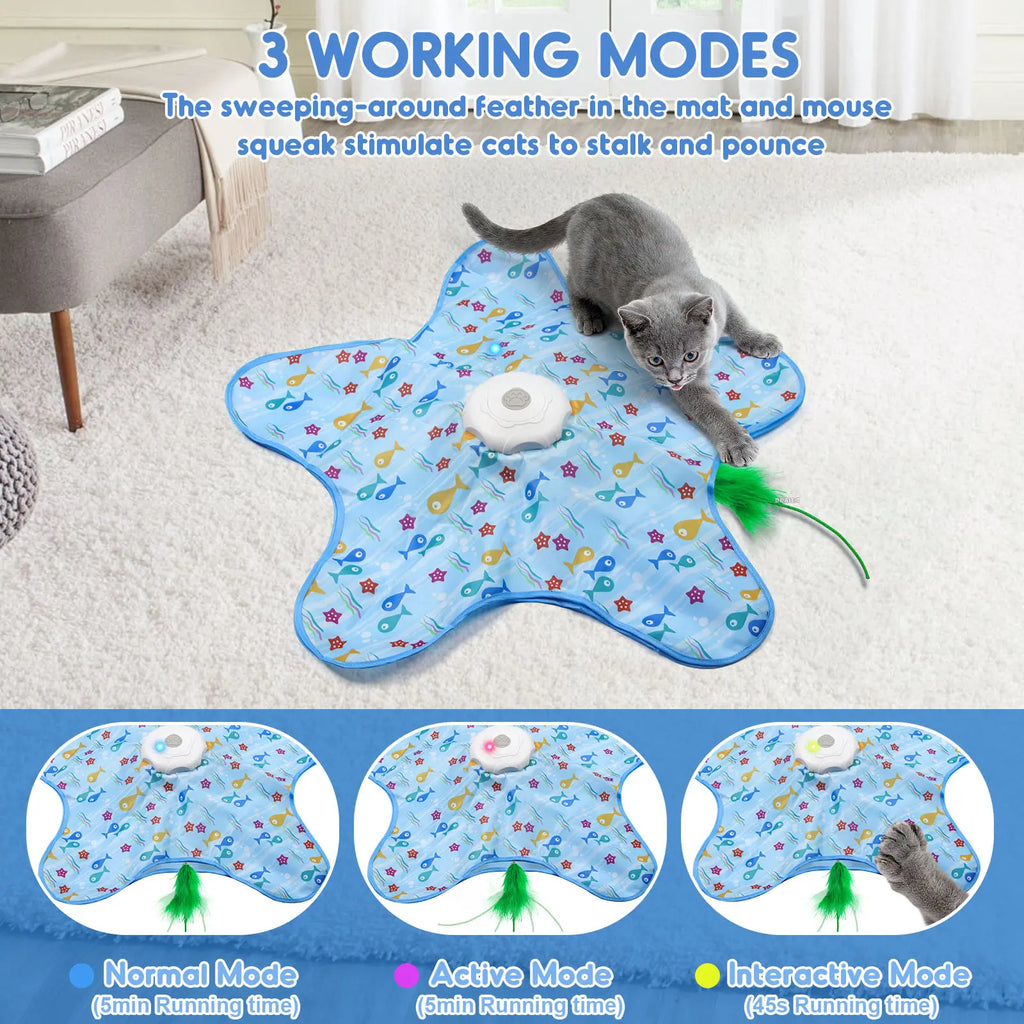 Interactive Unpredicatable Moving Feather Hunting Cat Toy , Hide and Seek Rechargeable Cat Toy for Bored Cat,Automatic Chargeable，Indoor Exercise & Boredom Relief for All Breeds Cats , Essential for Petlovers