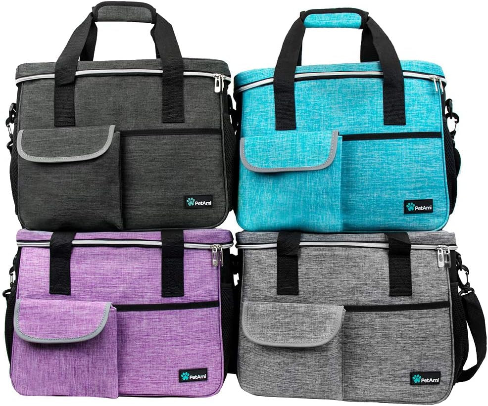 Dog Travel Bag, Travel Pet Bag Organizer, Dog Food Travel Bag with Container Collapsible Bowls, Pet Travel Supplies Gift Accessories for Weekend Camping, Puppy Cat Diaper Bag, Charcoal Medium
