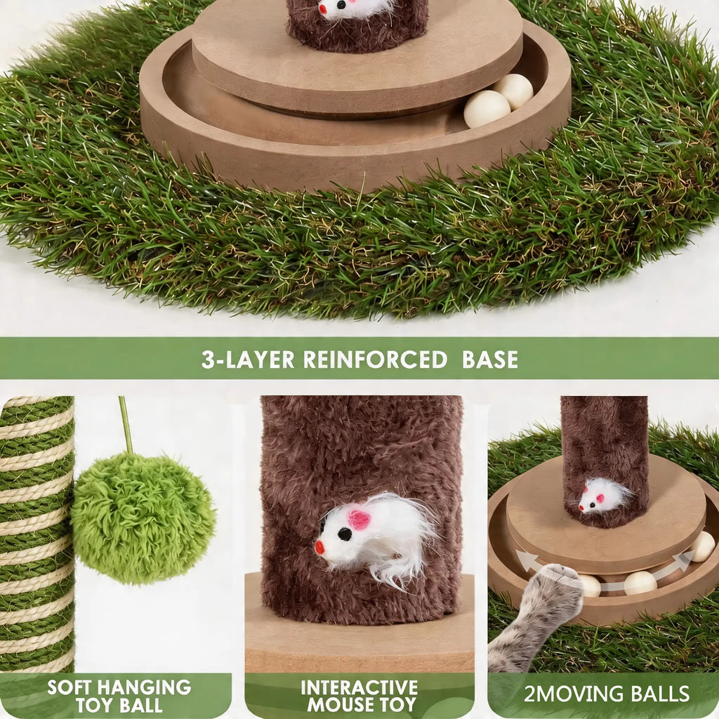 39''Cat Scratching Post with Artificial Eucalyptus Leaves 4-In-1 Interactive Cat Tree Tower- Summervibes Kitten Scratcher with Toy Balls - Indoor Cat Scratching Post with Ball - Sisal Rope -Modern Pet Furniture Cat Tree for Living Room Home Decor Ou