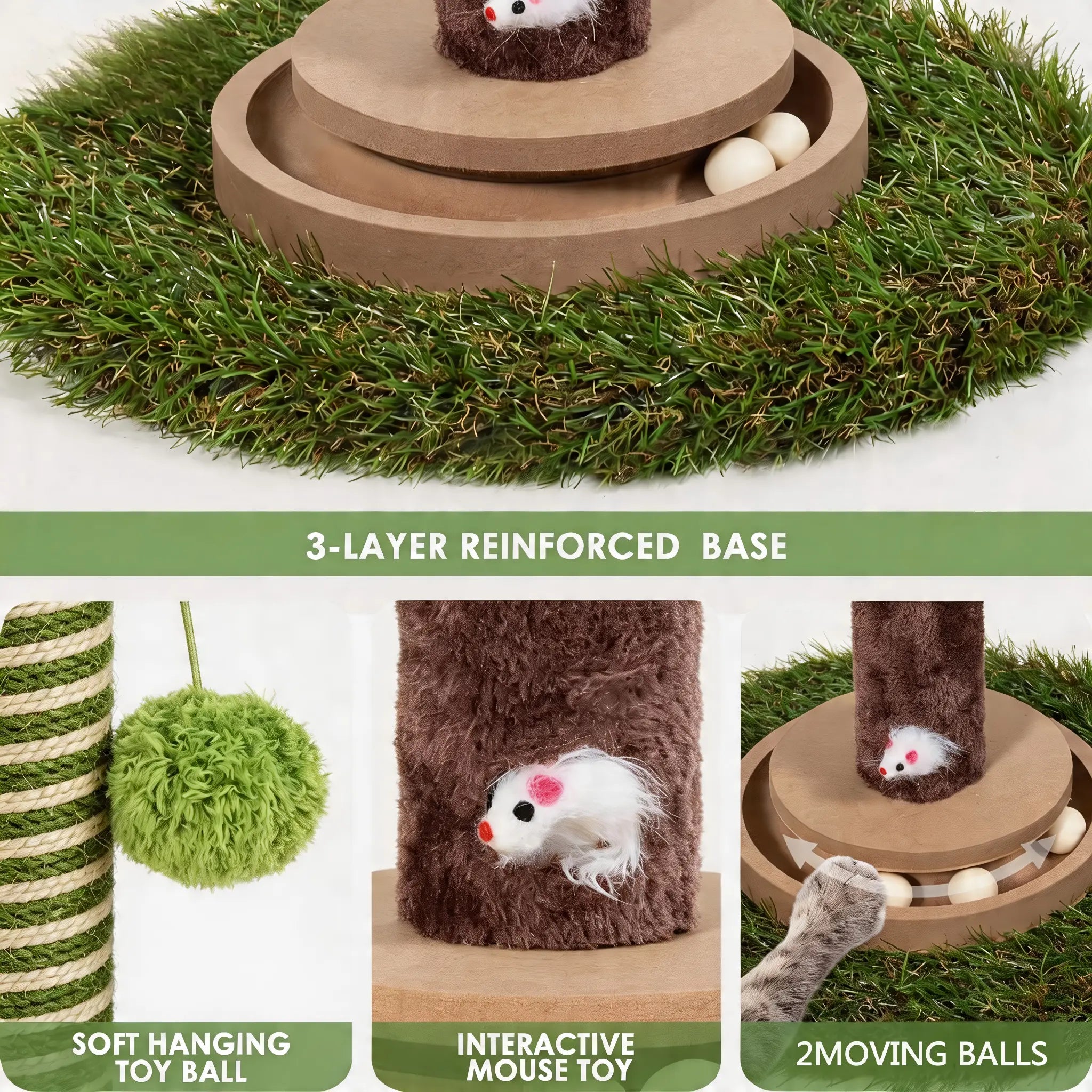 39''Cat Scratching Post with Artificial Eucalyptus Leaves 4-In-1 Interactive Cat Tree Tower- Summervibes Kitten Scratcher with Toy Balls - Indoor Cat Scratching Post with Ball - Sisal Rope -Modern Pet Furniture Cat Tree for Living Room Home Decor Ou