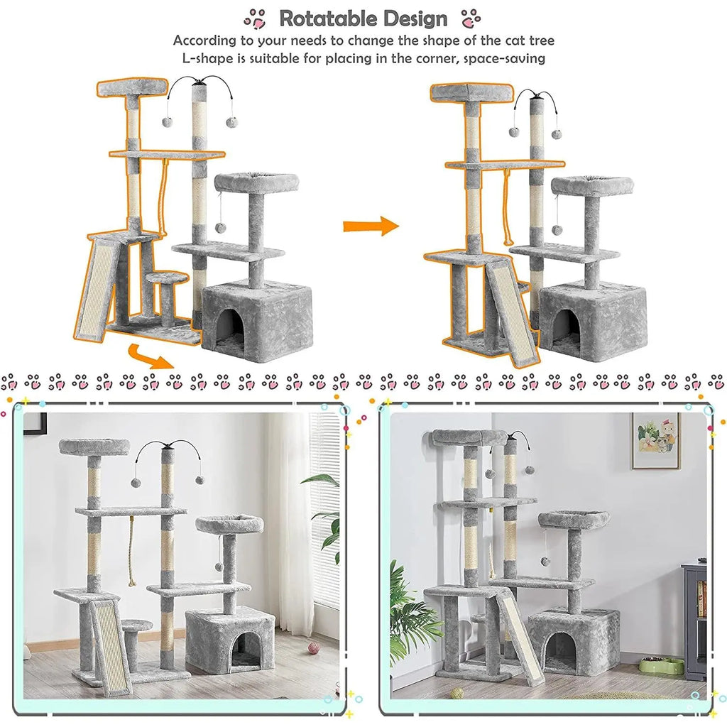 Multi-Level Cat Tree Cat Tower for Indoor Cats, Cat Condo with Scratching Posts, Cat Furniture Play Center, Plush Perch, Rotatable Cat Tree Light Gray