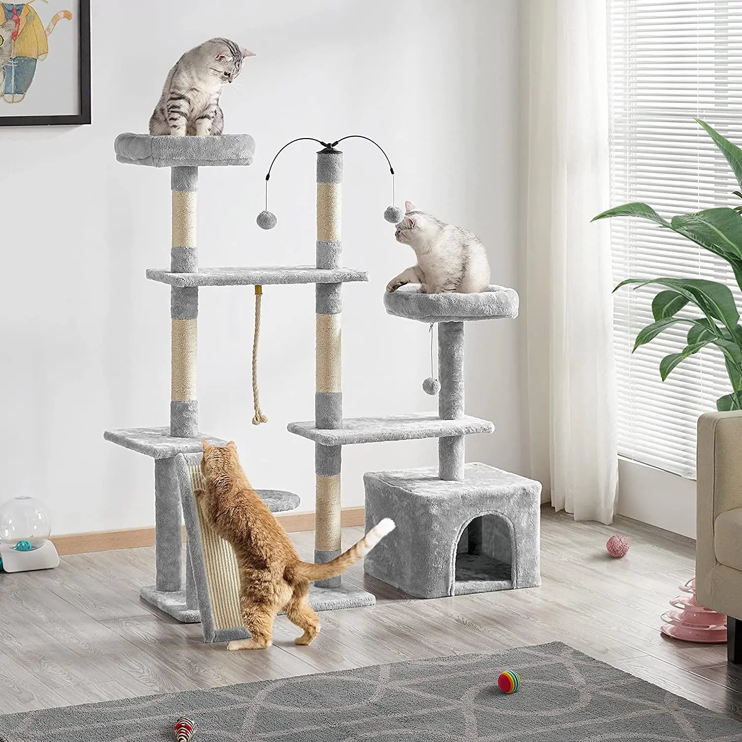 Multi-Level Cat Tree Cat Tower for Indoor Cats, Cat Condo with Scratching Posts, Cat Furniture Play Center, Plush Perch, Rotatable Cat Tree Light Gray