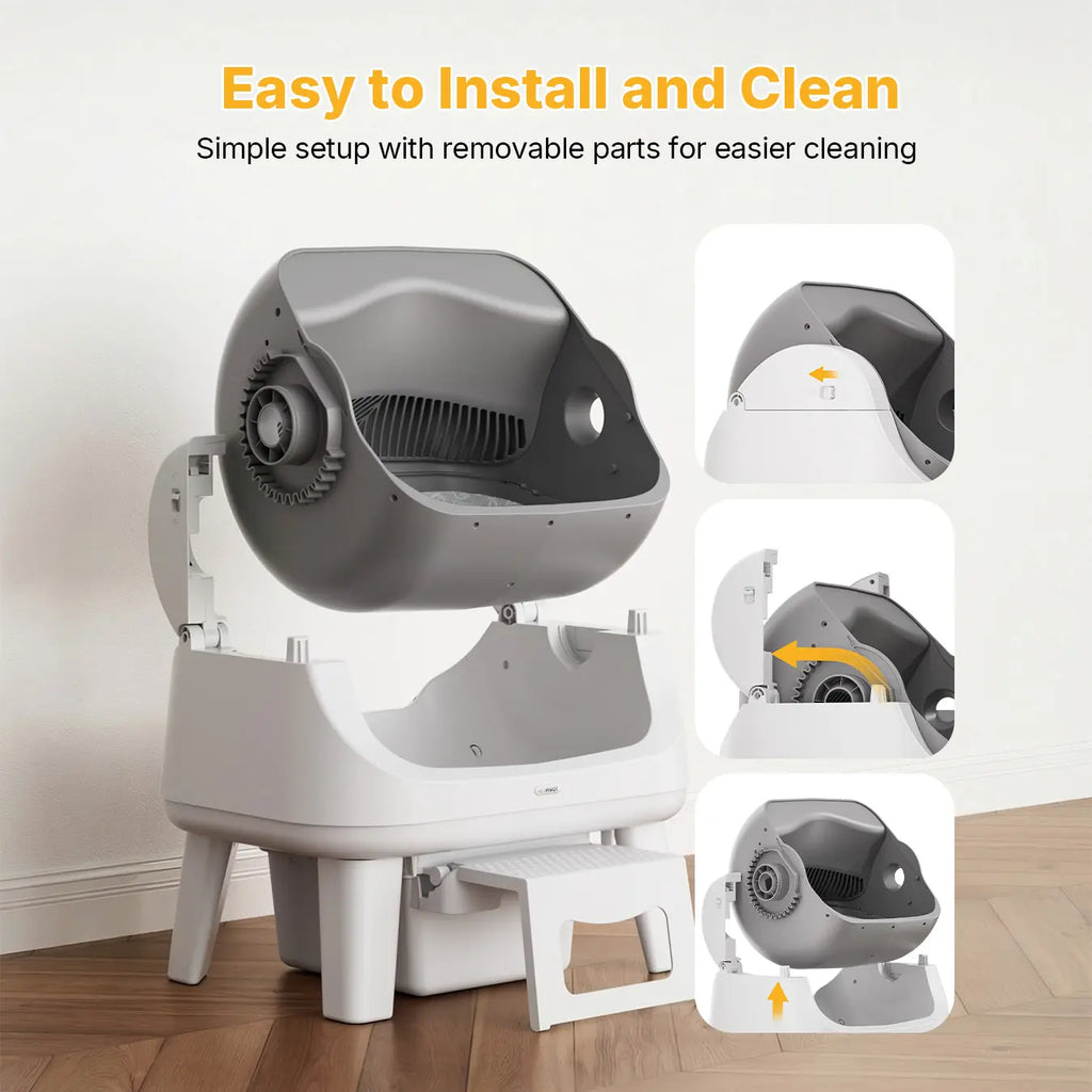 Petpivot Autoscooper 12 Lite Open Top Self Cleaning Cat Litter Box, Automatic Litter Box with 7 Pairs of Safety Sensors, Anti-Pinch Protection, Easy Access Step for Senior Cats