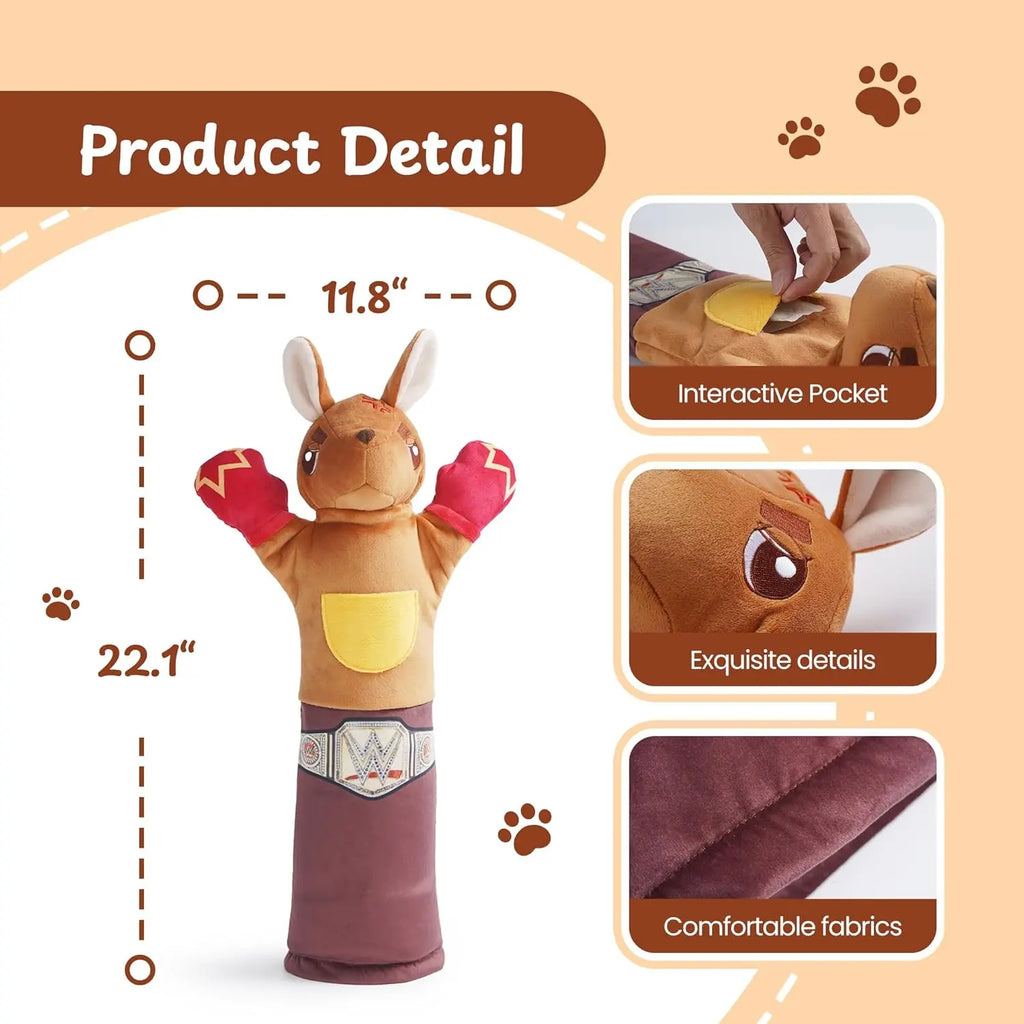 PURETOY Rumble Roo Cat Wrestling Toy, 22-Inch Kangaroo Puppet with Catnip Pouches & Treat Pocket, Reinforced Protective Glove for Kicking & Kicks, Bonding Toy for Cats of All Ages