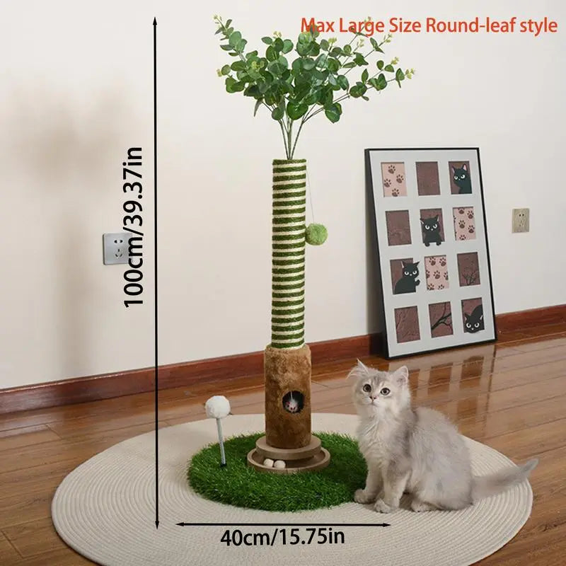 39''Cat Scratching Post with Artificial Eucalyptus Leaves 4-In-1 Interactive Cat Tree Tower- Summervibes Kitten Scratcher with Toy Balls - Indoor Cat Scratching Post with Ball - Sisal Rope -Modern Pet Furniture Cat Tree for Living Room Home Decor Ou
