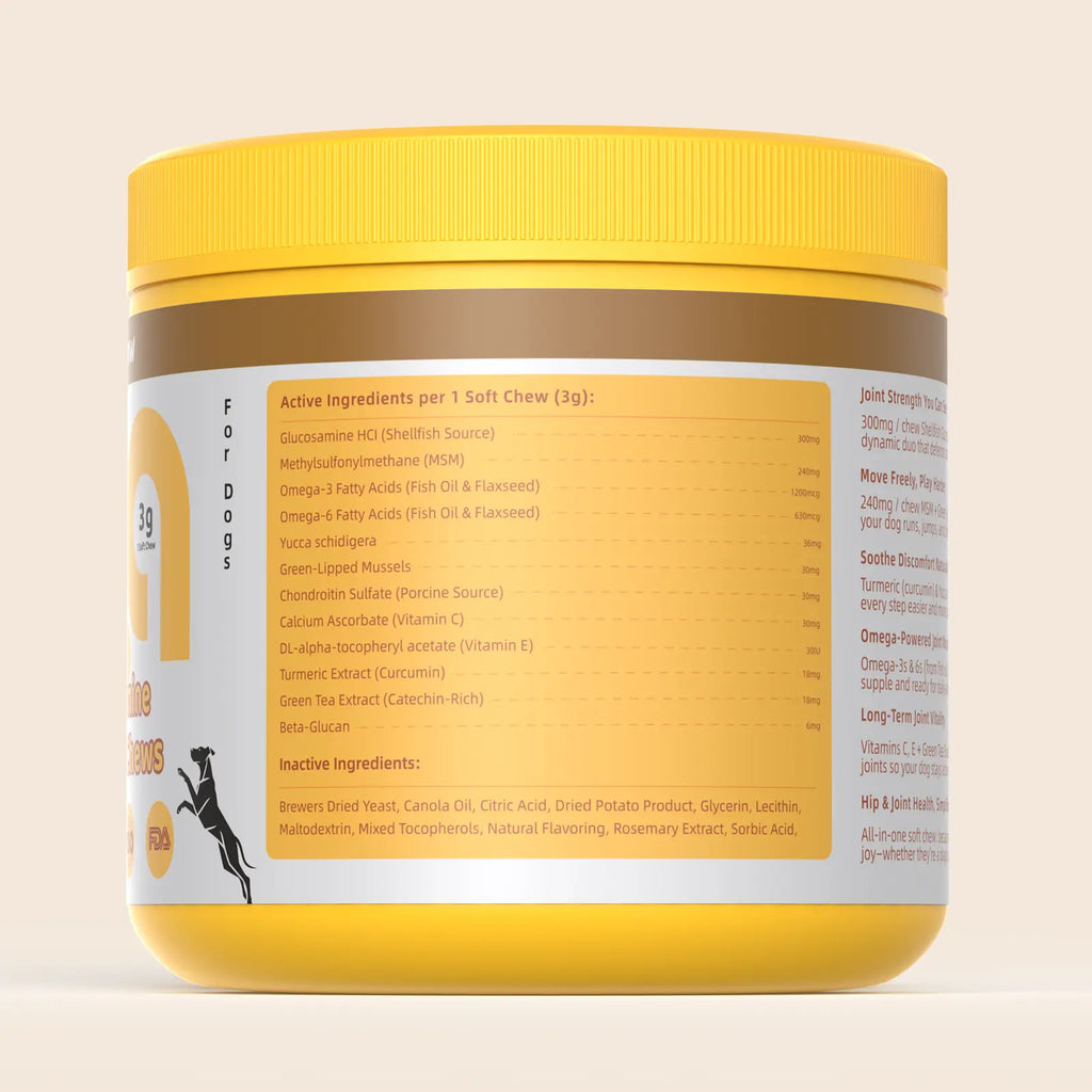 Hipypaw Hip & Joint Mobility Bites for Dogs Natural Joint Health Supplement with Glucosamine & Chondroitin, MSM & Omega-3 Soft Chewsz