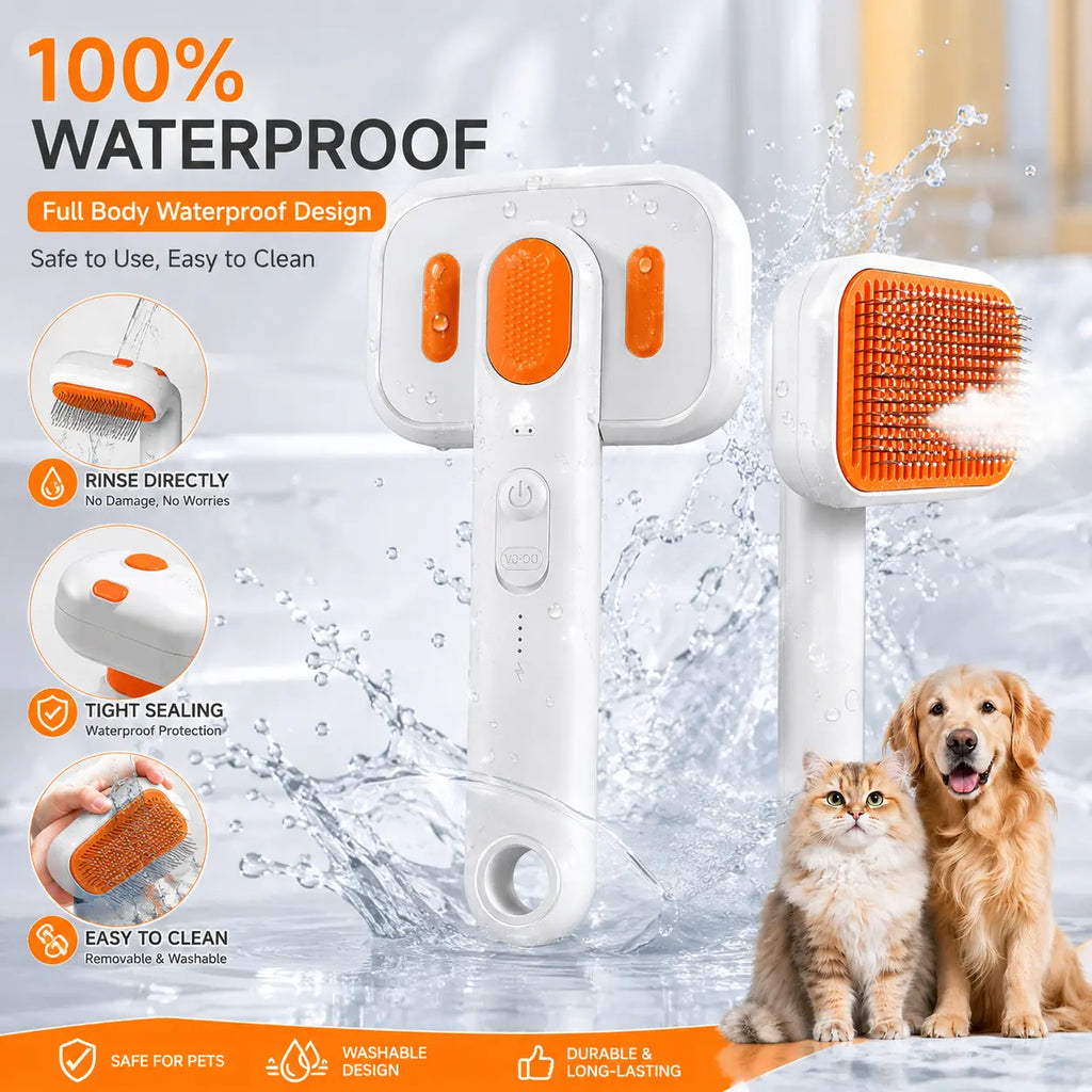#Summervibes Cat Grooming Brush – Waterproof Steam Deshedding Tool, One-Button Hair Removal Comb for Cats & Dogs, Pet Fur Cleaning & Trimming, Petlovers