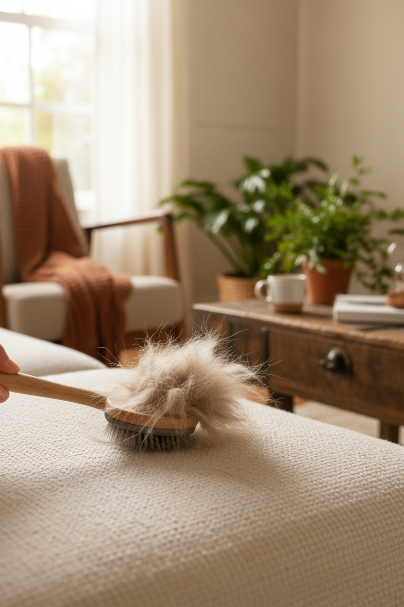 Deshedding Brush Removing Pet Hair from Couch