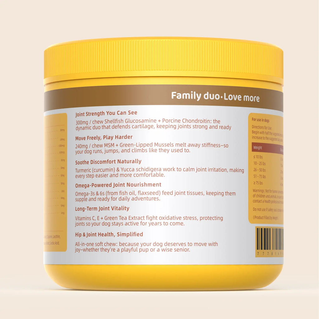 Hipypaw Hip & Joint Mobility Bites for Dogs Natural Joint Health Supplement with Glucosamine & Chondroitin, MSM & Omega-3 Soft Chewsz