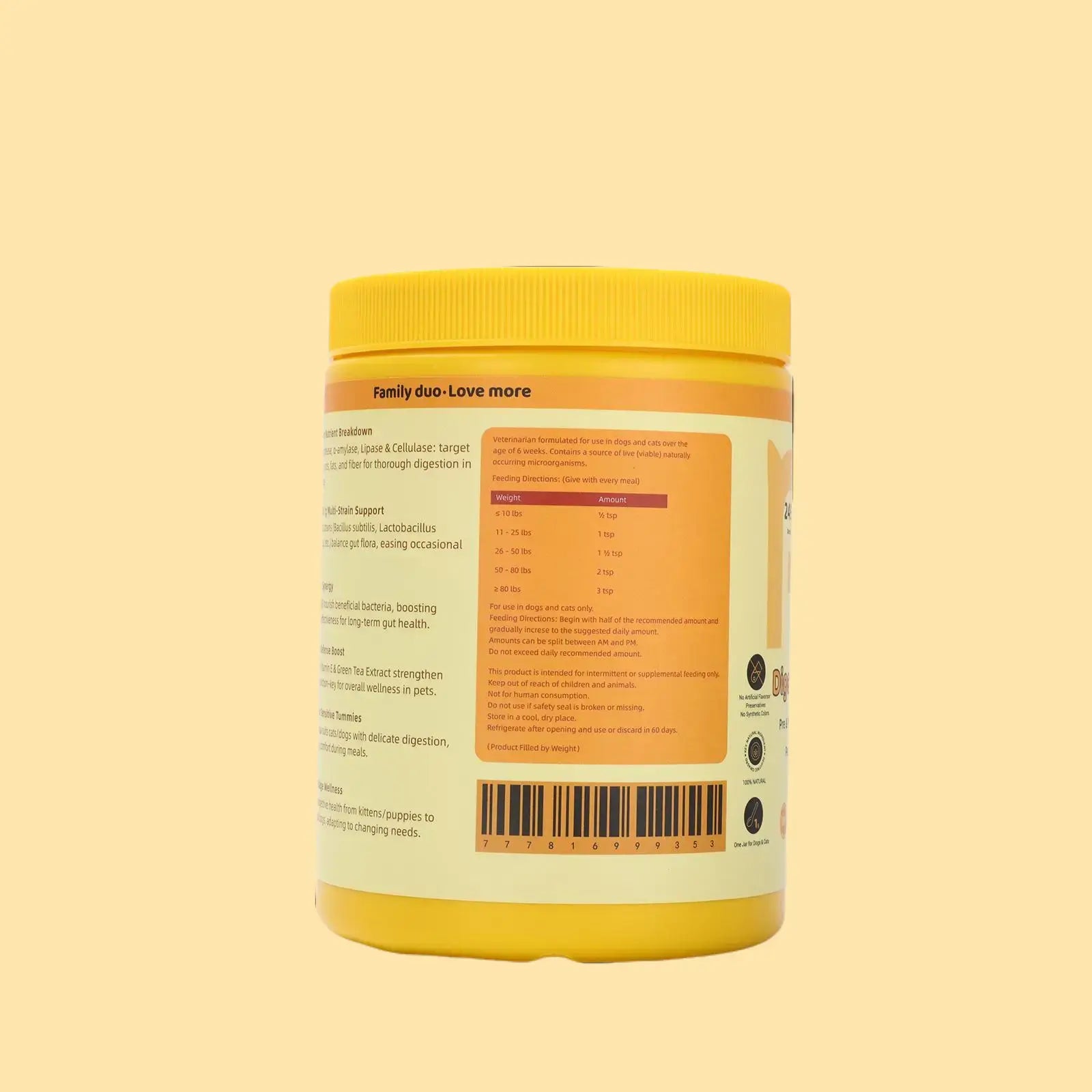 Hipypaw Cat & Dog Probiotic Powder 249G – Gentle, Sensitive-Friendly, Digestive Health & Immune Support, Multi-Strain, All Life Stages