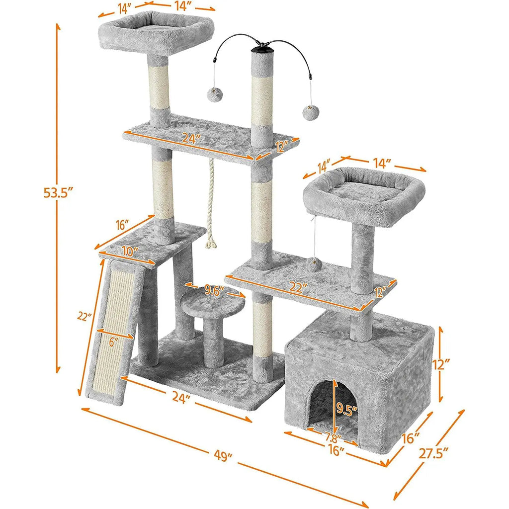 Multi-Level Cat Tree Cat Tower for Indoor Cats, Cat Condo with Scratching Posts, Cat Furniture Play Center, Plush Perch, Rotatable Cat Tree Light Gray