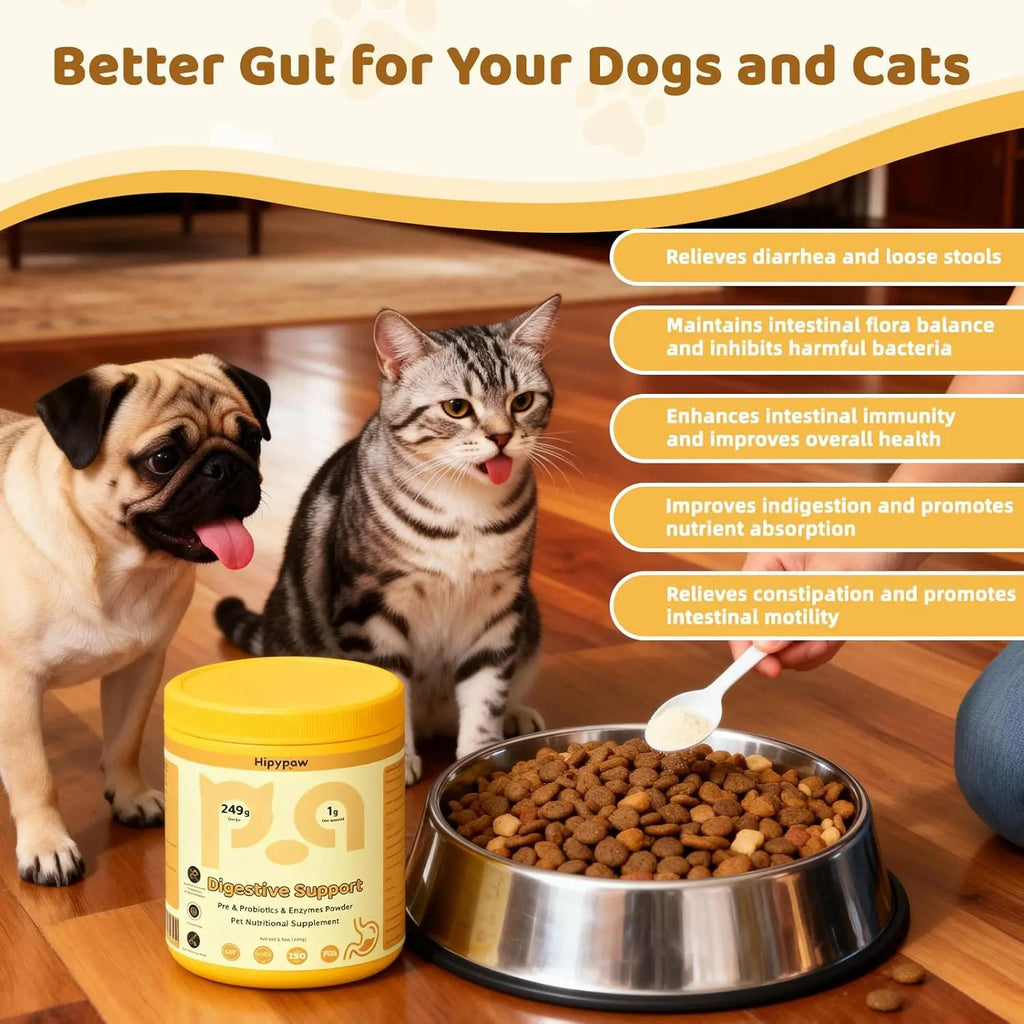 Hipypaw Cat & Dog Probiotic Powder 249G – Gentle, Sensitive-Friendly, Digestive Health & Immune Support, Multi-Strain, All Life Stages