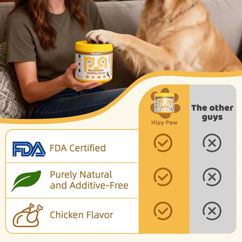 Hipypaw Hip & Joint Mobility Bites for Dogs Natural Joint Health Supplement with Glucosamine & Chondroitin, MSM & Omega-3 Soft Chewsz
